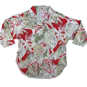 Vintage 1960s 70s Eber California floral collared button up women's shirt